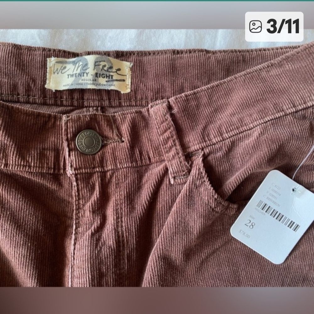 We The Free Brown Skinny Courduroy Size 28 - Picture 3 of 7